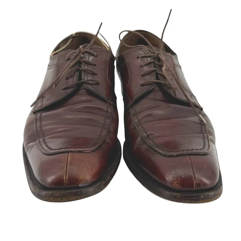 Salvatore Ferragamo Men Brown Leather Apron Toe Derby Dress Shoes 10.5 D Lace Up